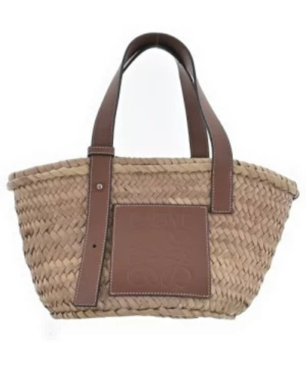 Loewe Basket Raffia Leather Tote Bag Beige Tan